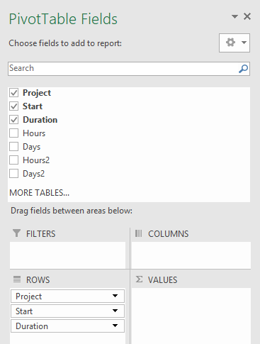 excel pivot table