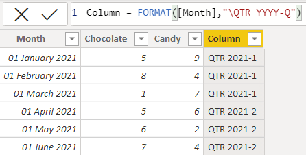 power bi quarter month