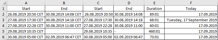 use time date hour excel